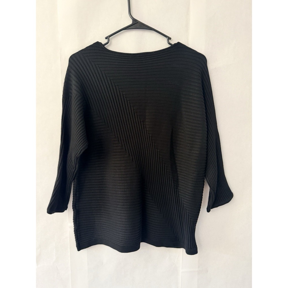 Chico Sweater Women's Black Ribbed Size Medium 3/4 Length Sleeve - Picture 2 of 8